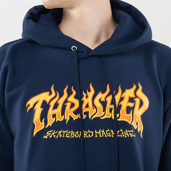 thrasher fire logo hoodie navy