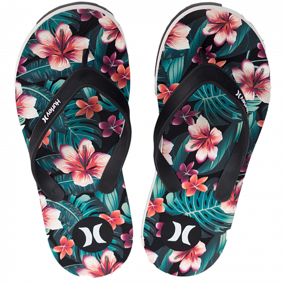

Шлепанцы Hurley, Черный;синий;black;white or newsprint, Windswell Flip Flop 2021 BLACK/WHITE or NEWSPRINT